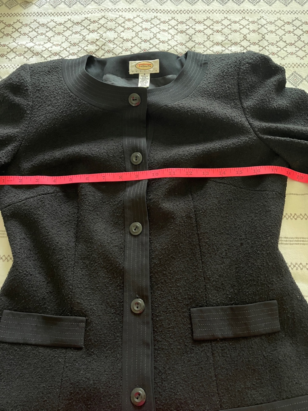 Vintage Talbots Lady Jacket Black Button-Front Collarless Blazer/Jacket- Size 4 - Picture 5 of 10